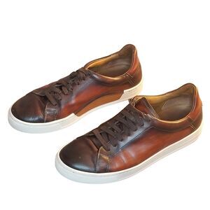 Magnanni Ottawa Men Size 9.5 Cognac Burnished Brown Leather Sneaker Amadeo 22967